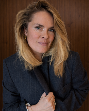 Blazer vintage bleu marine à rayures tennis – Coupe légèrement oversize taille 38